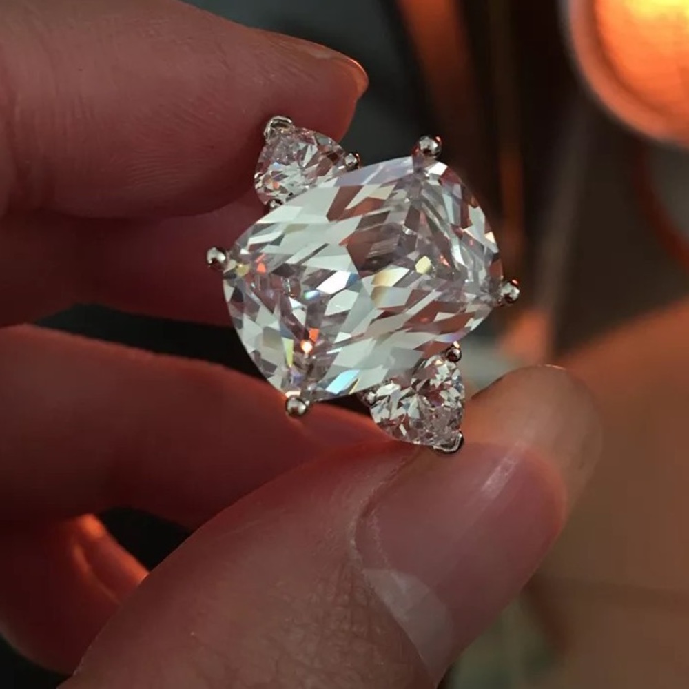 🛳 3Ct 11.7mm x 10mm Cushion Cut Austrian Crystal Solitaire Rings - Picture 7 of 12